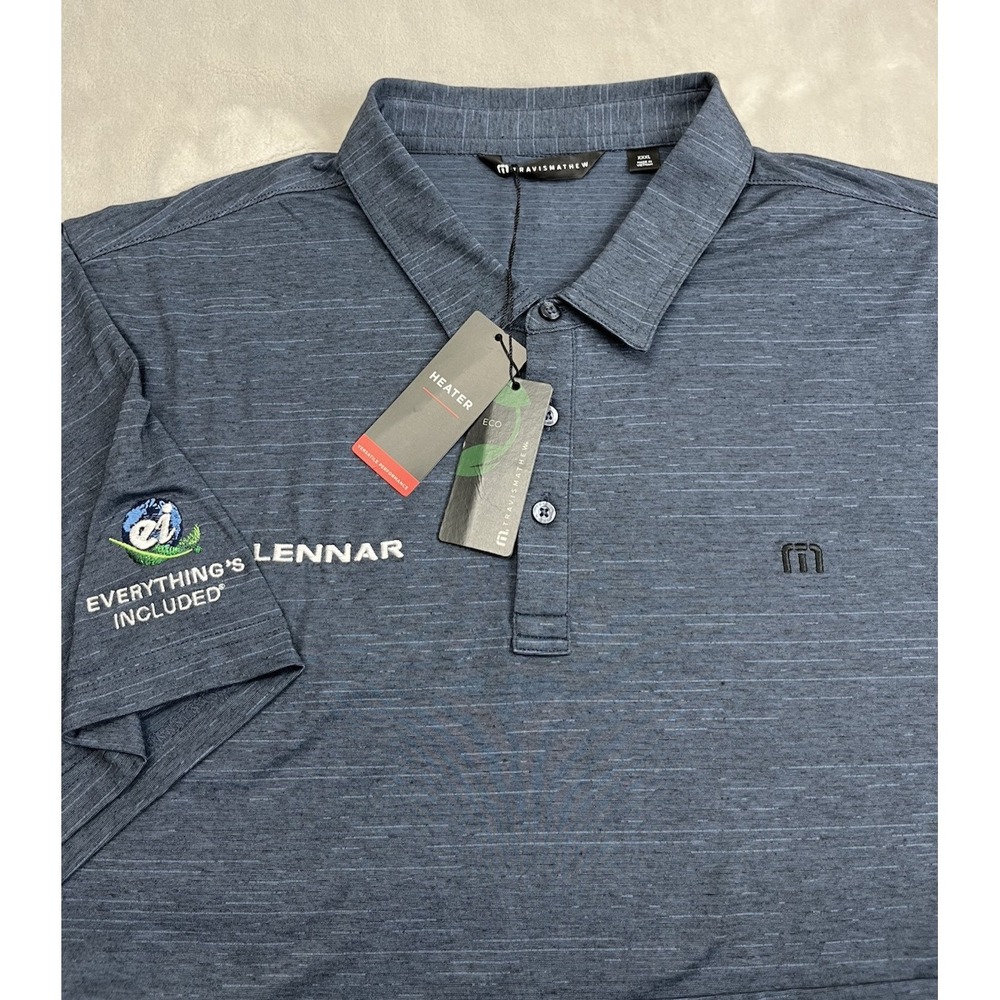 Travis Mathew Polo Men 3XL Blue The Heater Performance Embroidered 4Ways Stretch